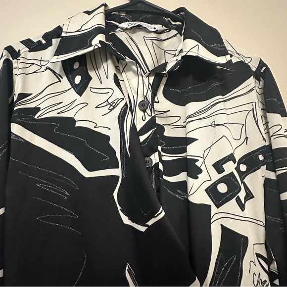 Zara Black and White Long Sleeve Dress - Picture 3 of 5